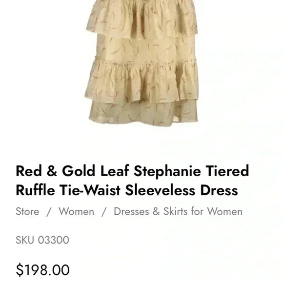 🆕Senlis Red & Gold Leaf Stephanie Tiered Ruffle Tie-Waist Sleeveless Dress S🆕 - Picture 11 of 11